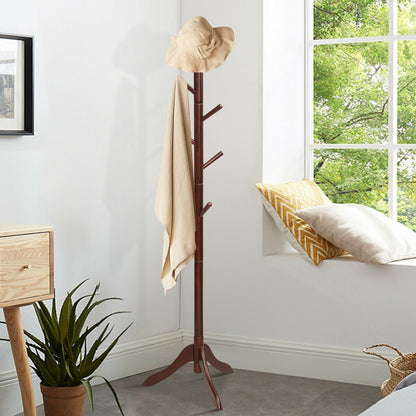 Adjustable Wooden Tree Coat Rack with 8 Hooks-Black