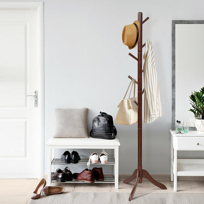 Adjustable Wooden Tree Coat Rack with 8 Hooks-Black