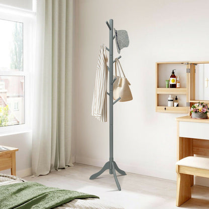 Adjustable Wooden Tree Coat Rack with 8 Hooks-Black