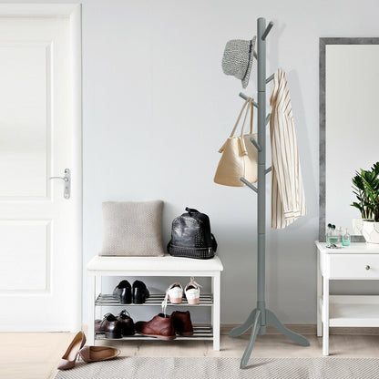 Adjustable Wooden Tree Coat Rack with 8 Hooks-Black