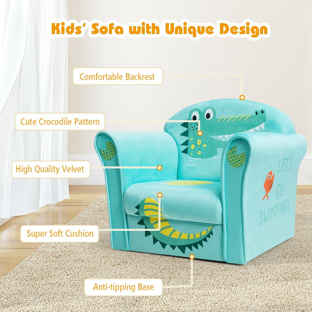 Kids Astronaut Armrest Upholstered Couch