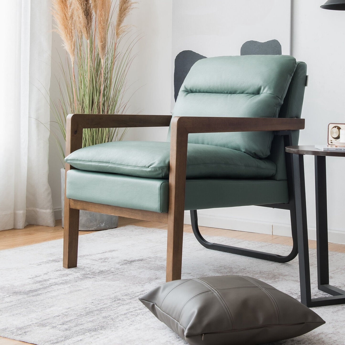 Single Sofa Chair with Extra-Thick Padded Backrest and Seat Cushion-Blue