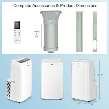 White 9000BTU 3-in-1 Portable Air Conditioner with Remote