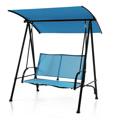 2-Seat Outdoor Canopy Swing with Comfortable Fabric Seat and Heavy-duty Metal Frame-Beige