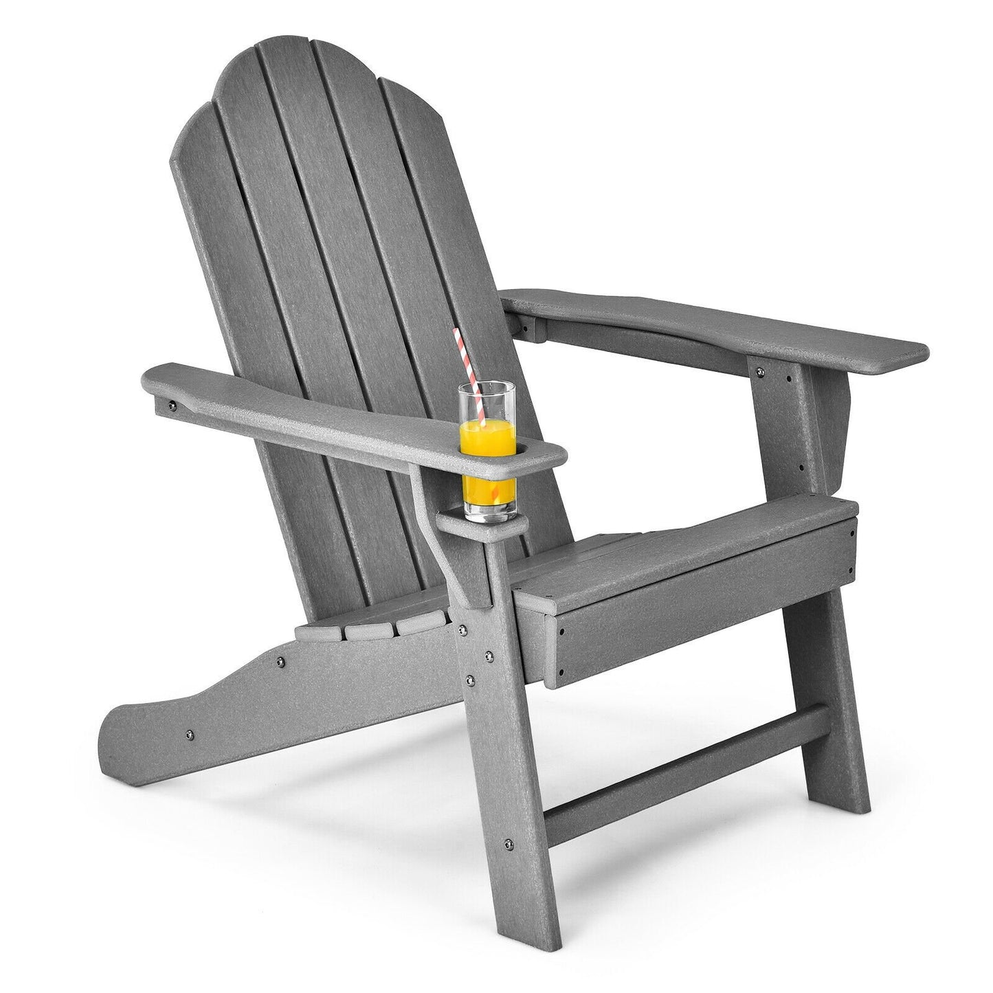 Outdoor Adirondack Chair with Built-in Cup Holder for Backyard Porch-Black