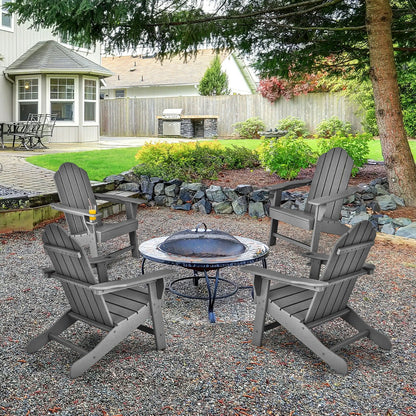 Outdoor Adirondack Chair with Built-in Cup Holder for Backyard Porch-Black