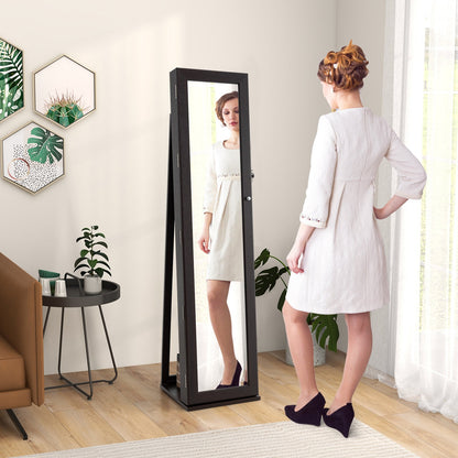Standing Lockable Jewelry Storage Organizer with Full-Length Mirror-Black