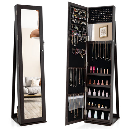 Standing Lockable Jewelry Storage Organizer with Full-Length Mirror-Black