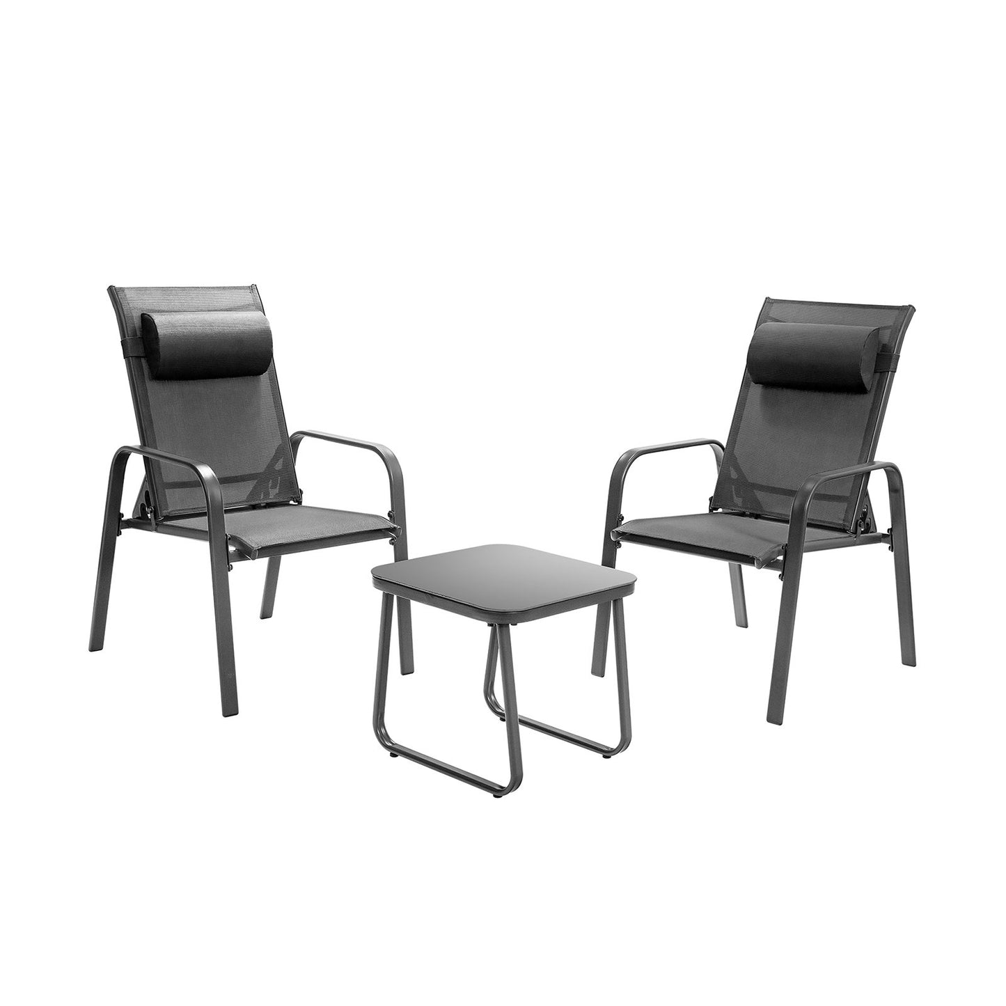 3 Pieces Patio Bistro Furniture Set with Adjustable Backrest-Black