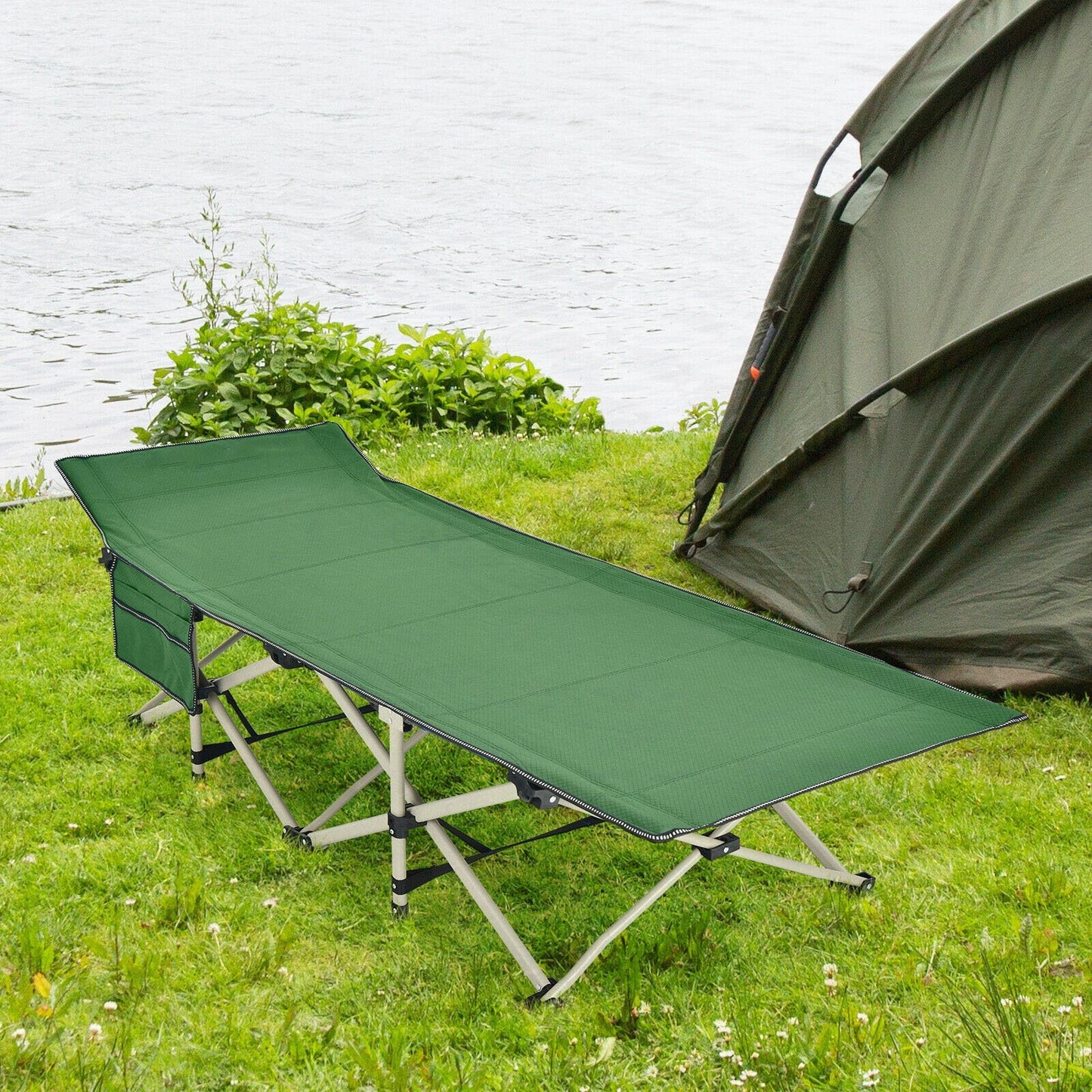 Wide Foldable Camping Cot with Carry Bag-Blue