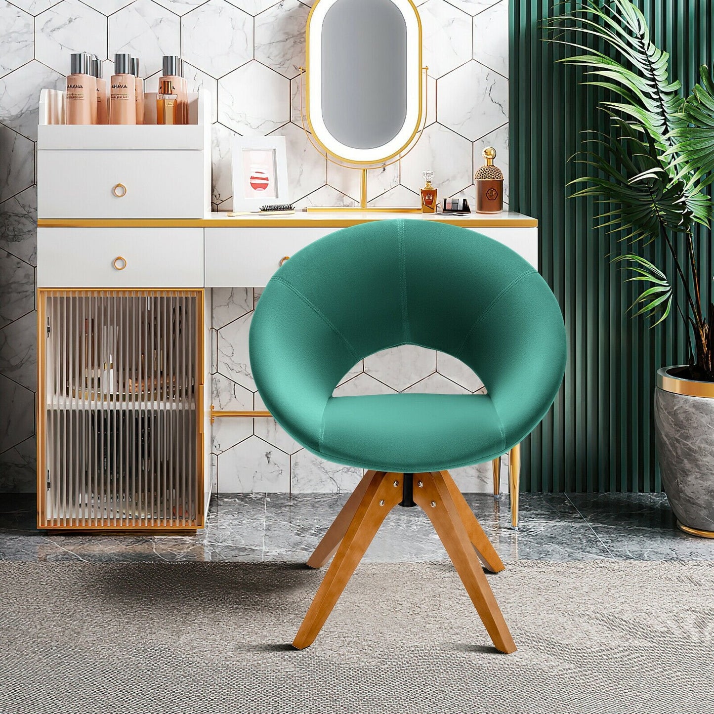Swivel Accent Chair with Oversized Upholstered Seat for Home Office-Blue