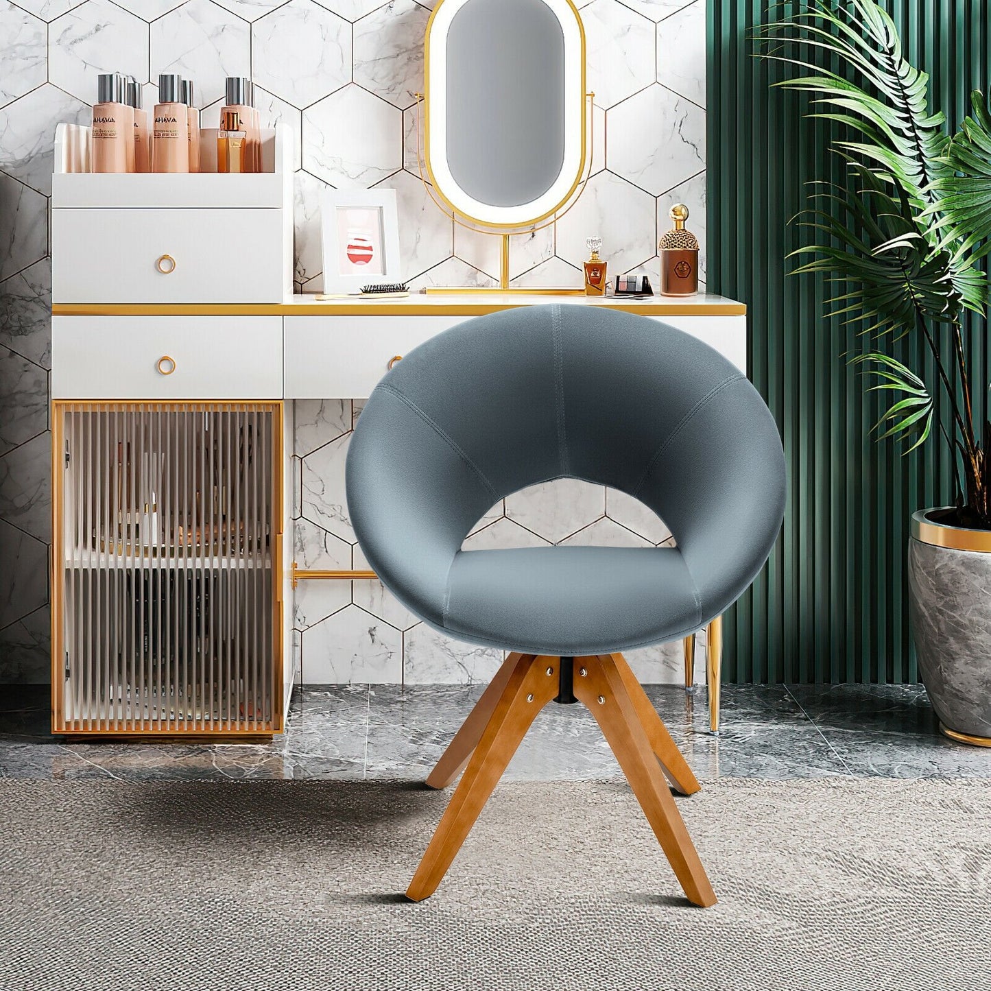 Swivel Accent Chair with Oversized Upholstered Seat for Home Office-Blue
