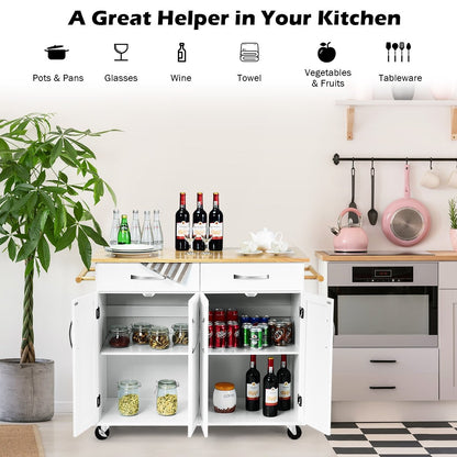 Wood Top Rolling Kitchen Trolley Island Cart Storage Cabinet-Black