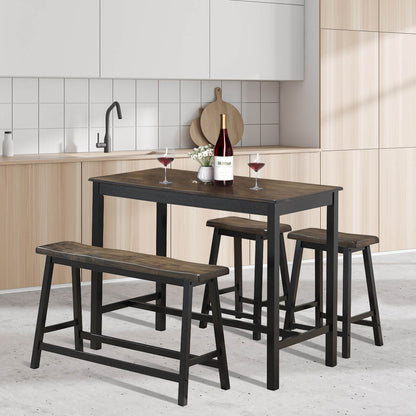 4 pcs Solid Wood Counter Height Dining Table Set-Coffee