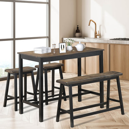 4 pcs Solid Wood Counter Height Dining Table Set-Coffee