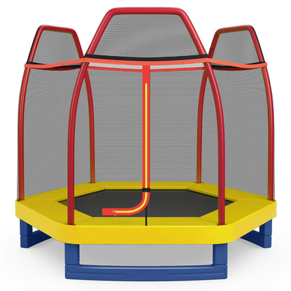 7 Ft Kids Trampoline W/ Safety Enclosure Net-Blue
