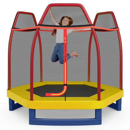 7 Ft Kids Trampoline W/ Safety Enclosure Net-Blue
