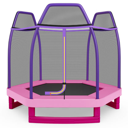 7 Ft Kids Trampoline W/ Safety Enclosure Net-Blue