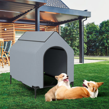 Large/Middle/Small Outdoor Elevated Pet House with Ventilated Windows-L