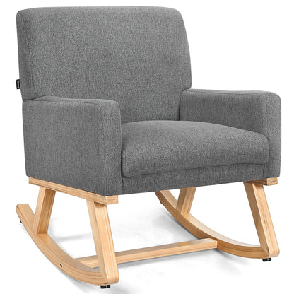 Upholstered Rocking Chair with and Solid Wood Base-Beige