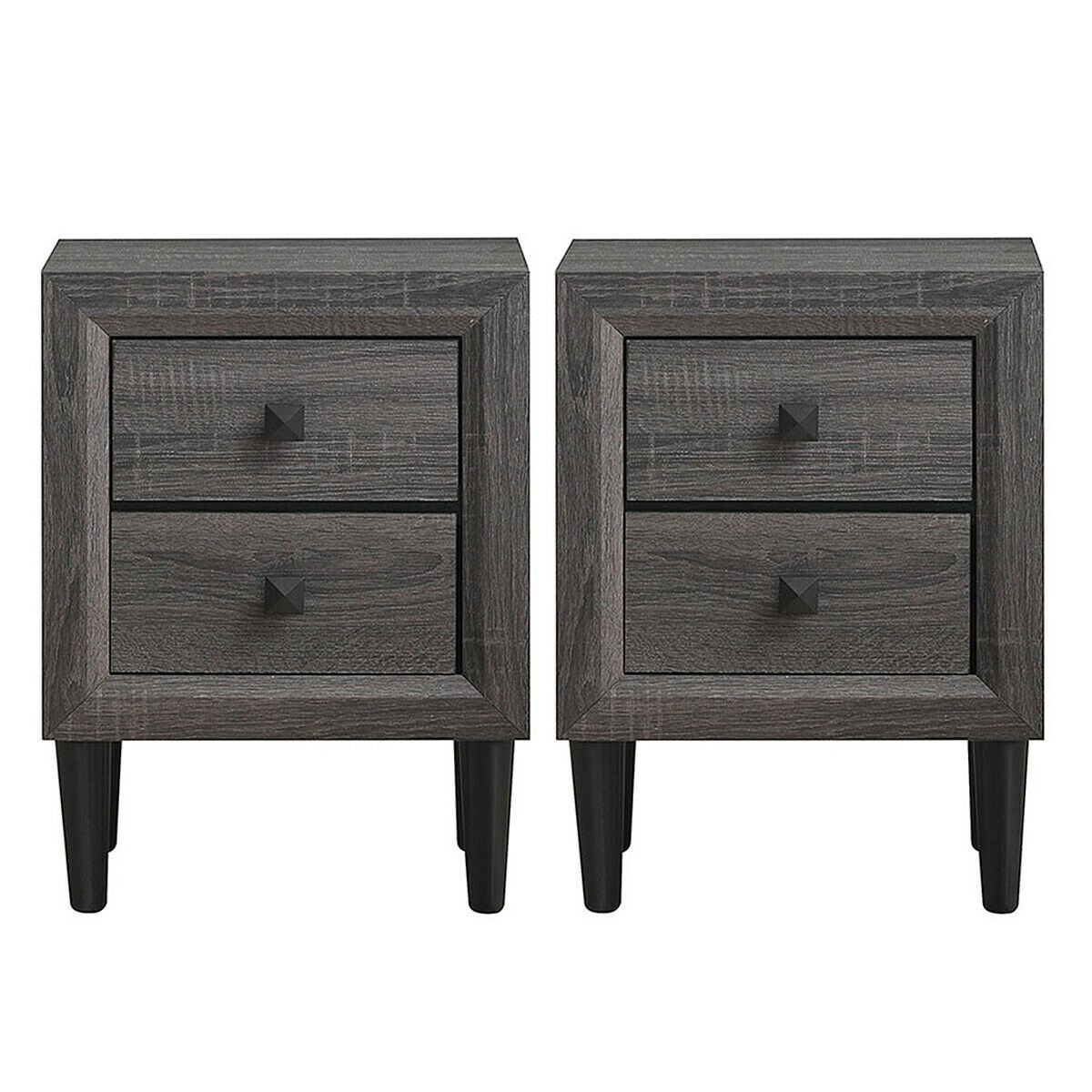 2 Pieces Multipurpose Retro Nightstand with 2 Drawers-Black