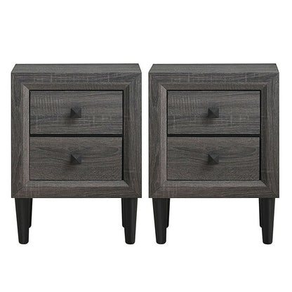 2 Pieces Multipurpose Retro Nightstand with 2 Drawers-Black