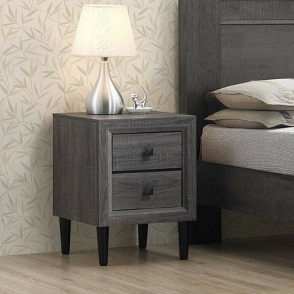 2 Pieces Multipurpose Retro Nightstand with 2 Drawers-Black