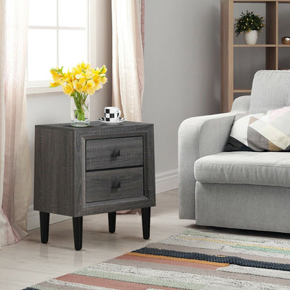 2 Pieces Multipurpose Retro Nightstand with 2 Drawers-Black
