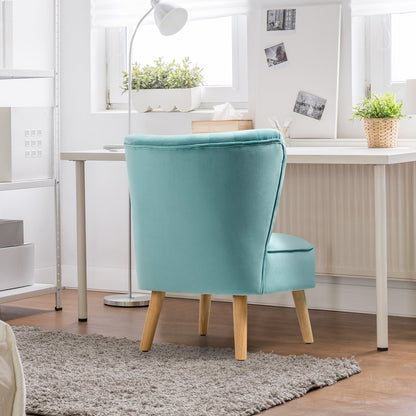 Modern Armless Velvet Accent Chair with Wood Legs-Blue