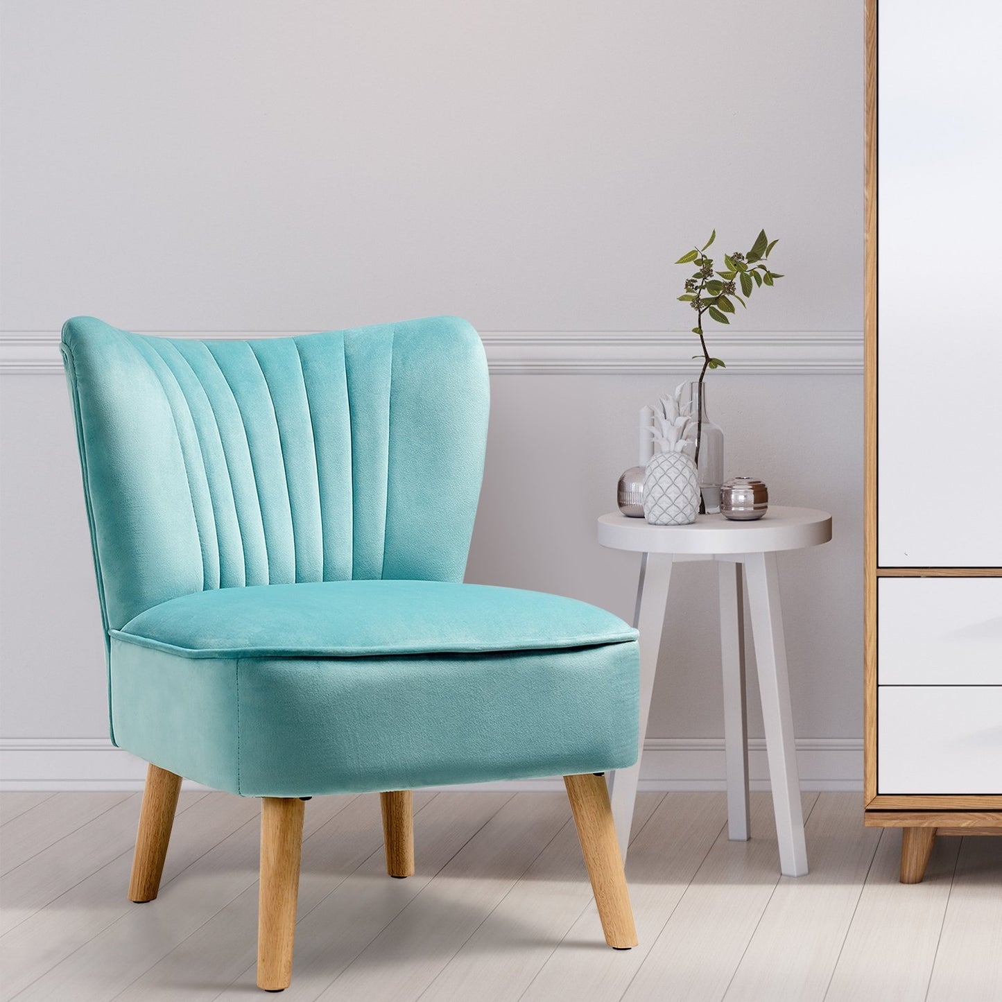 Modern Armless Velvet Accent Chair with Wood Legs-Blue