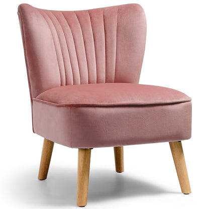 Modern Armless Velvet Accent Chair with Wood Legs-Blue