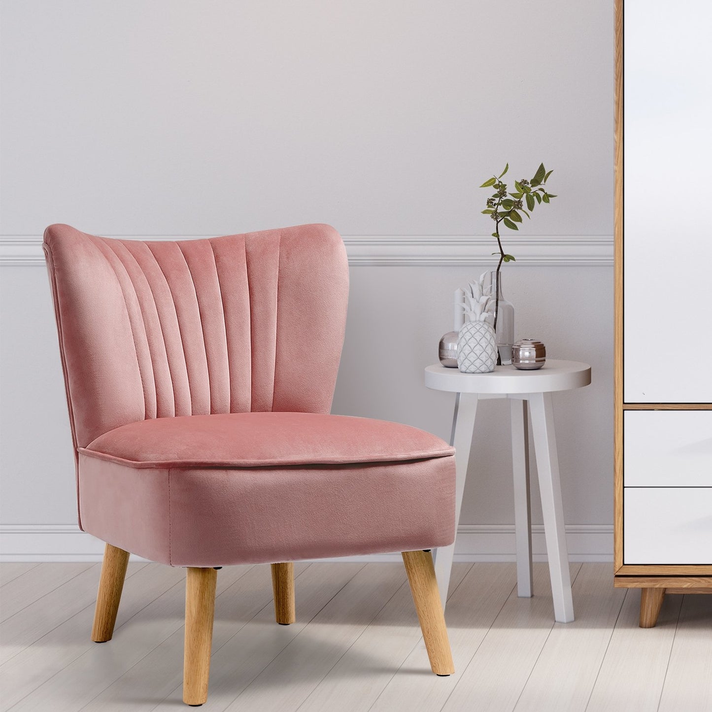 Modern Armless Velvet Accent Chair with Wood Legs-Blue