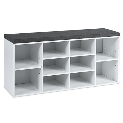 10-Cube Organizer  Entryway Padded Shoe Storage Bench-Beige