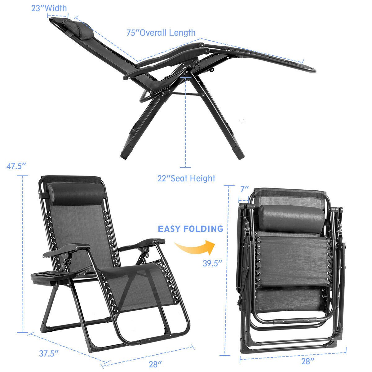 Oversize Lounge Chair with Cup Holder of Heavy Duty for outdoor-Beige