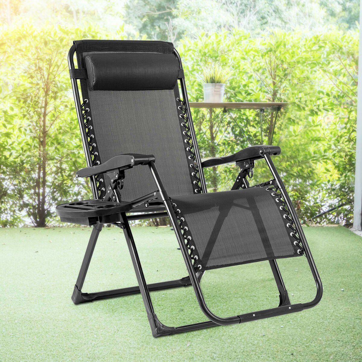 Oversize Lounge Chair with Cup Holder of Heavy Duty for outdoor-Beige