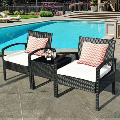 3 Pieces Outdoor Rattan Patio Conversation Set with Seat Cushions-Gray