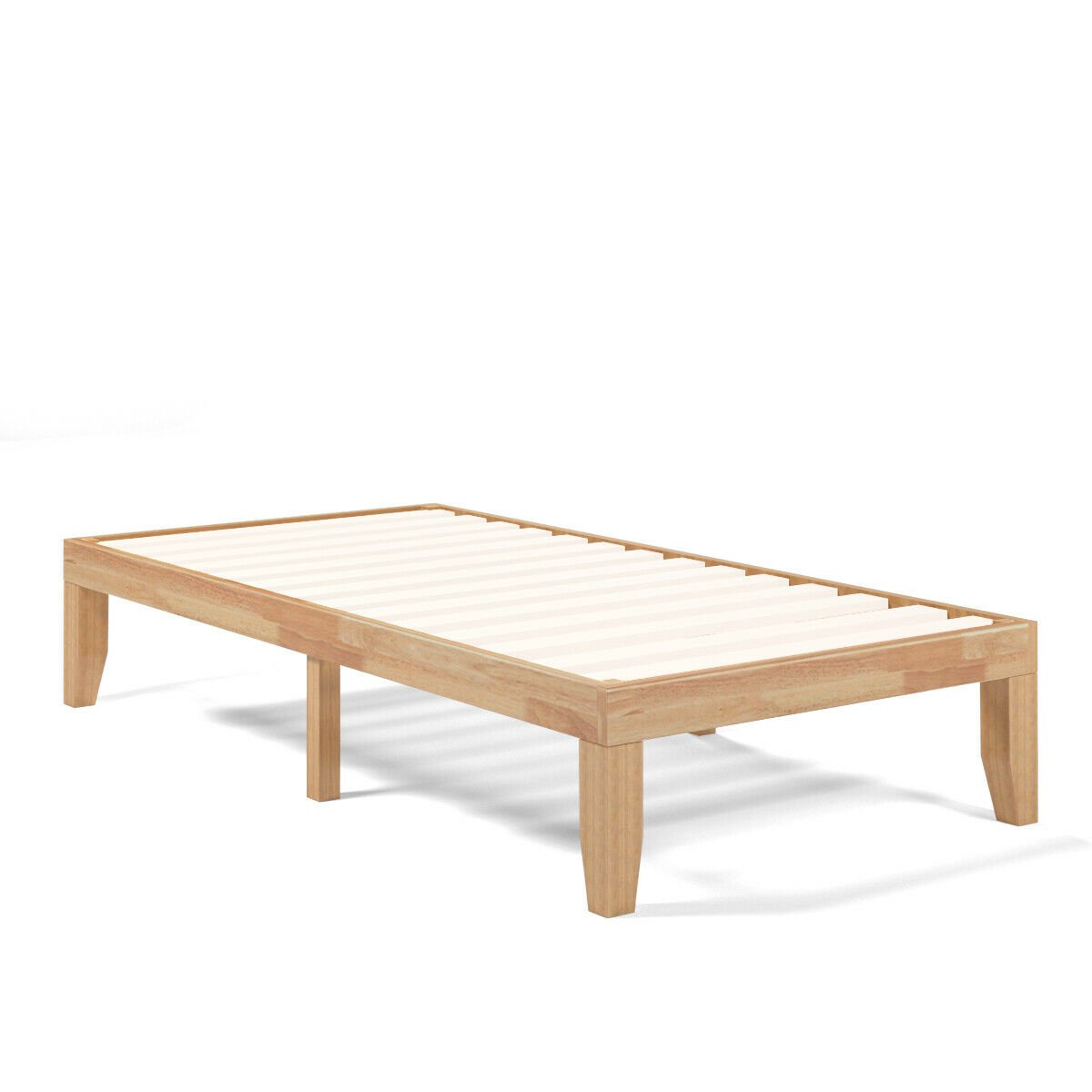 Twin Size 14 Inch Wooden Slats Bed Mattress Frame-Brown