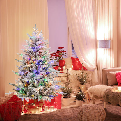 6 Feet Flocked Christmas Tree with 8 Lighting Modes and Multi-Color LED Lights-6 ft