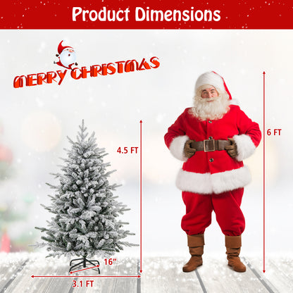 Flocked 4.5-foot Christmas tree with multi-color LED lights and 8 lighting modes, holiday decor by Wilsons Home Store