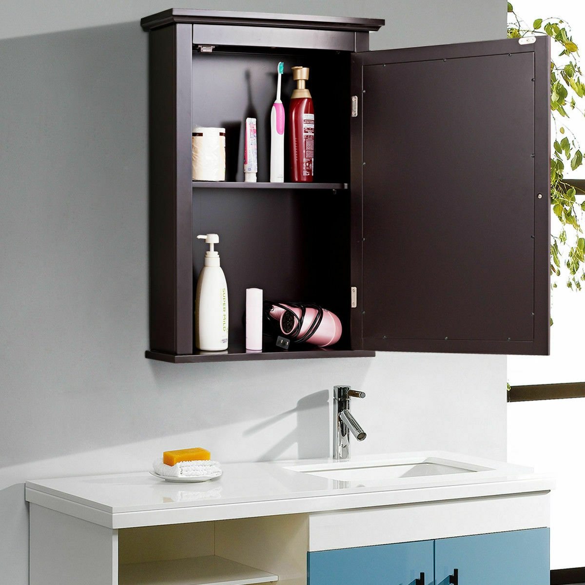 Wall Mounted Bathroom Mirror Cabinet with 5-level Height-adjustable Shelf-Black