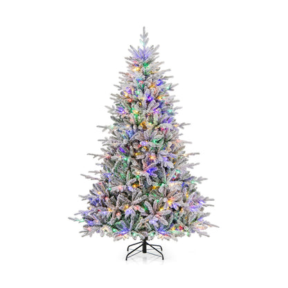 6 Feet Flocked Christmas Tree with 8 Lighting Modes and Multi-Color LED Lights-6 ft