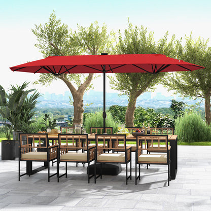 13FT Double-sided Patio Umbrella with Solar Lights for Garden Pool Backyard-Beige