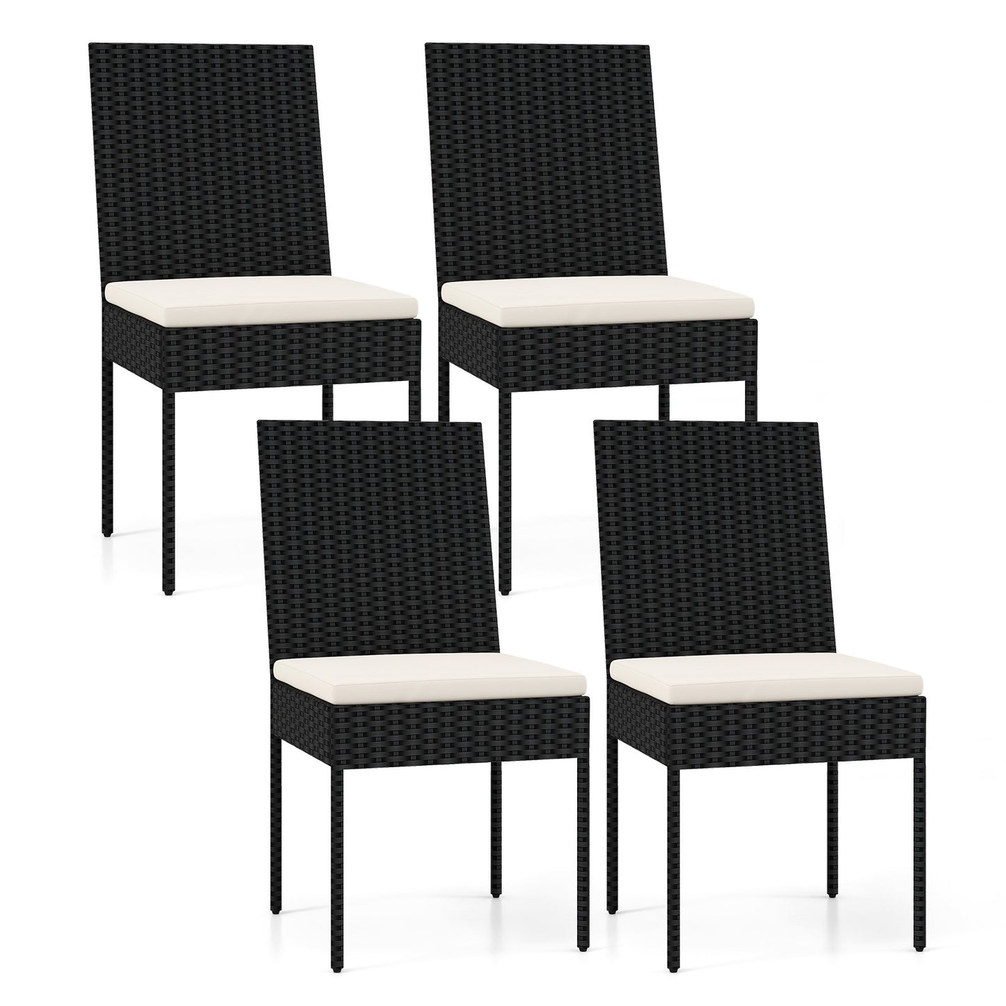 PE Wicker Patio Chairs Set of 2/4 with Cushions for Porch Deck Garden and Backyard-4 Pieces