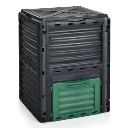 80-Gallon Outdoor Composter with Large Openable Lid and Bottom Exit Door-Black