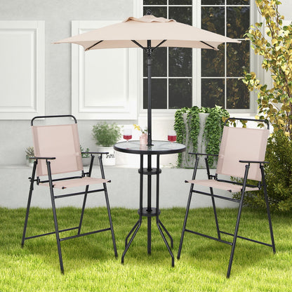 4 Pieces Outdoor Bar Set with Umbrella-Beige