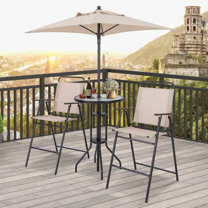 4 Pieces Outdoor Bar Set with Umbrella-Beige