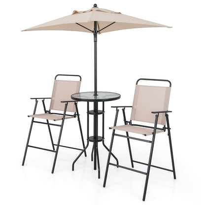 4 Pieces Outdoor Bar Set with Umbrella-Beige