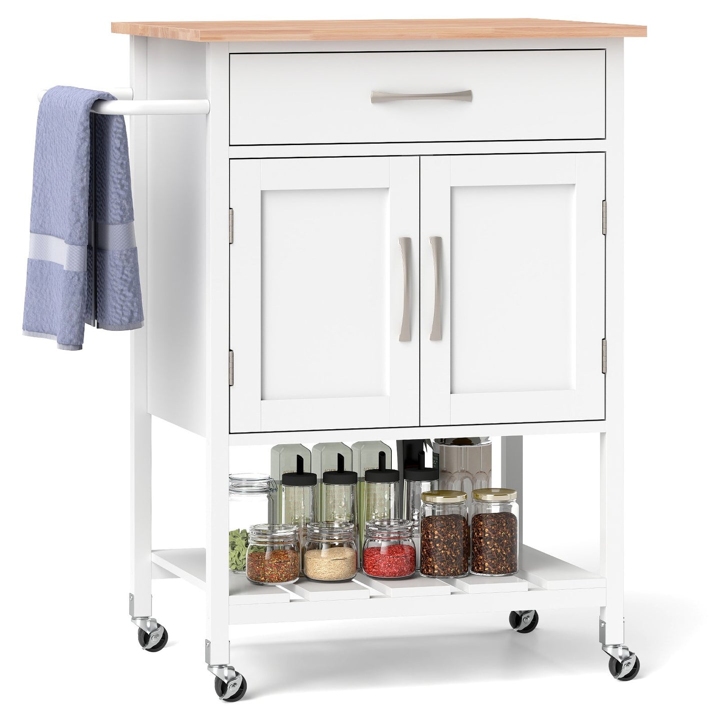 Rolling Kitchen Island Cart with Drawer and Towel Rack-Black