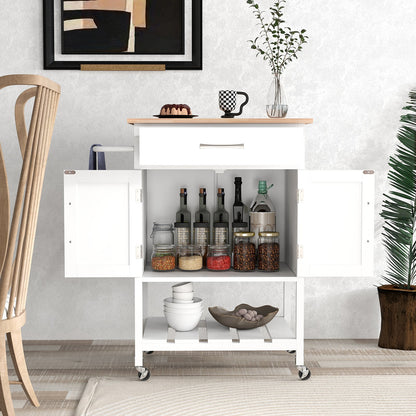Rolling Kitchen Island Cart with Drawer and Towel Rack-Black