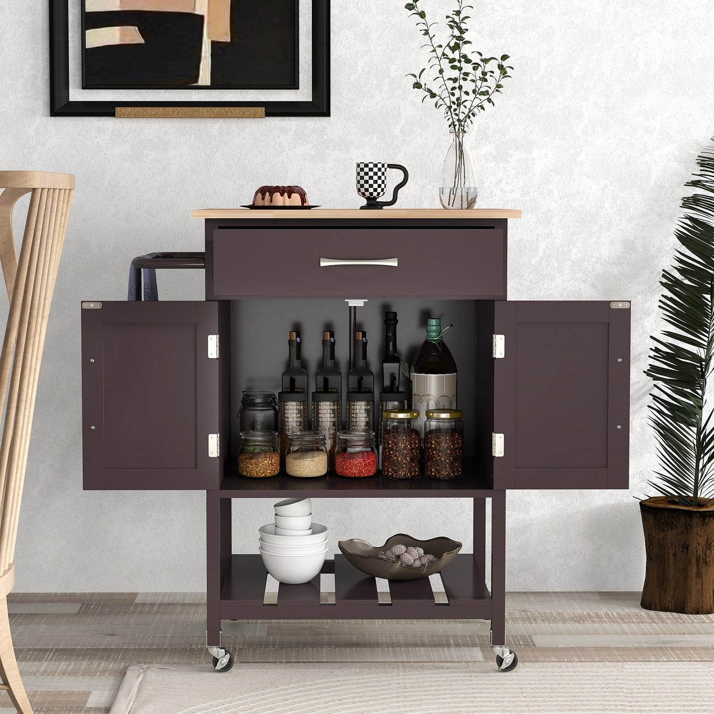 Rolling Kitchen Island Cart with Drawer and Towel Rack-Black